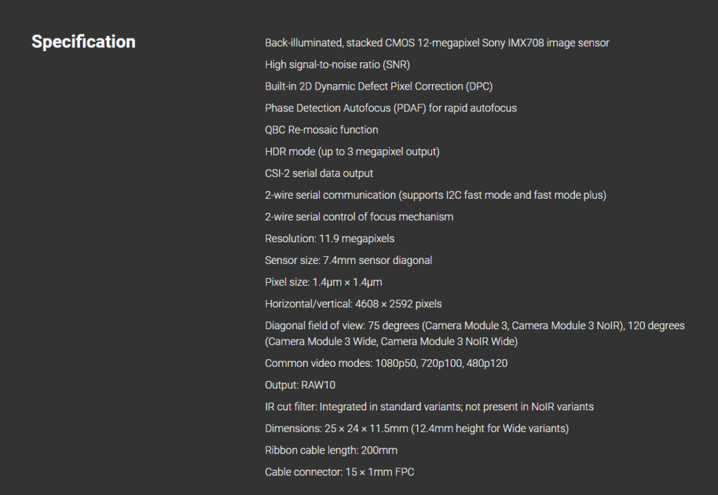 pi camera 3 Specification