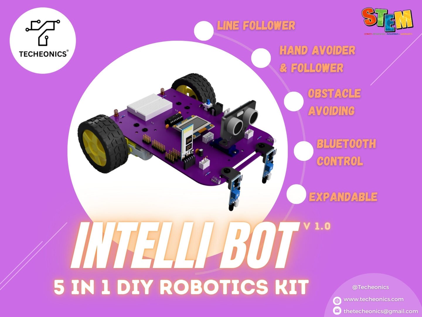 Intelli Bot v1 DIY 5 in 1 Robotics Kit - Techeonics